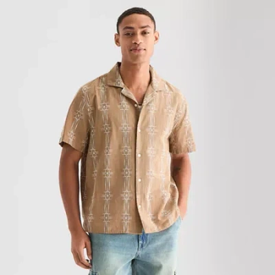 Arizona Mens Short Sleeve Fitted Sleeve Button-down Shirt In Brown