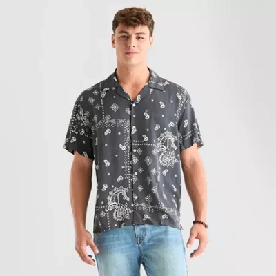 Arizona Mens Short Sleeve Regular Fit Button-down Shirt In Black