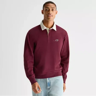 Arizona Mens Long Sleeve Regular Fit Spread Collar Striped Rugby Shirt In Purple