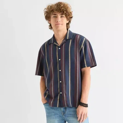 Arizona Mens Short Sleeve Relaxed Fit Button-down Shirt In Blue