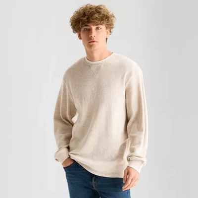 Arizona Mens Crew Neck Long Sleeve Regular Fit Thermal Top In Neutral