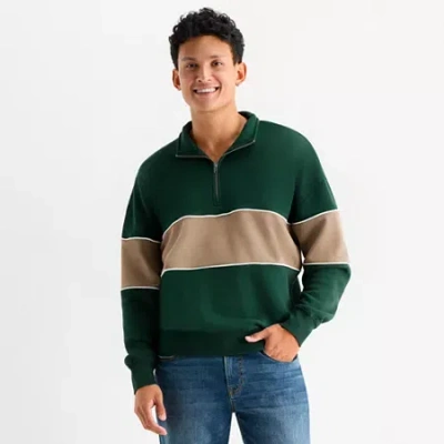 Arizona Mens Mock Neck Long Sleeve Quarter-zip Pullover In Green