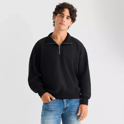 Arizona Mens Mock Neck Long Sleeve Quarter-zip Pullover In Black