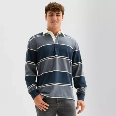 Arizona Mens Long Sleeve Regular Fit Spread Collar Striped Rugby Shirt In Blue