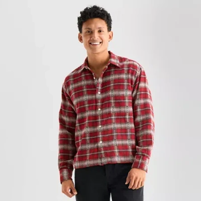 Arizona Mens Long Sleeve Boxy Fit Button-down Shirt In Red