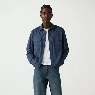 Levi 's Mens Long Sleeve Relaxed Fit Button-down Crop Shirt In Blue