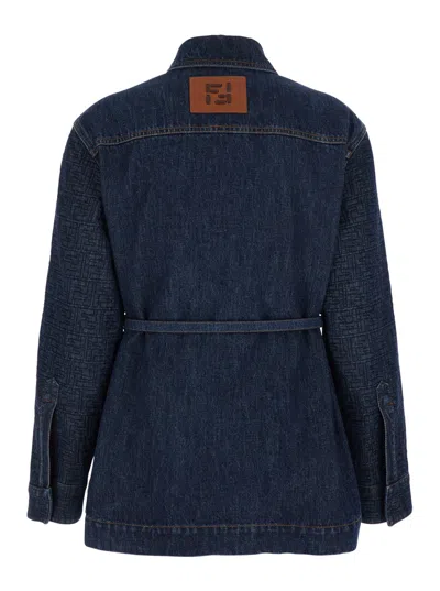 Fendi Go-to Denim Shirt Jacket With Quilted Ff Motif Clothing In Blue