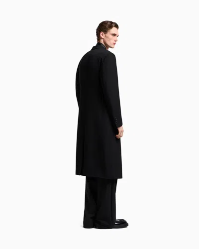Emporio Armani Double-breasted Long Coat Satin Lapels In Black