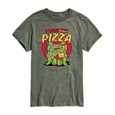 Novelty Mens Short Sleeve Teenage Mutant Ninja Turtles Valentine's Day Graphic T-shirt In Green