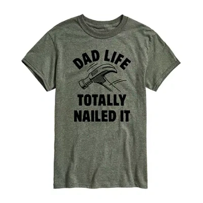 Novelty Mens Short Sleeve Dad Life Graphic T-shirt In Green