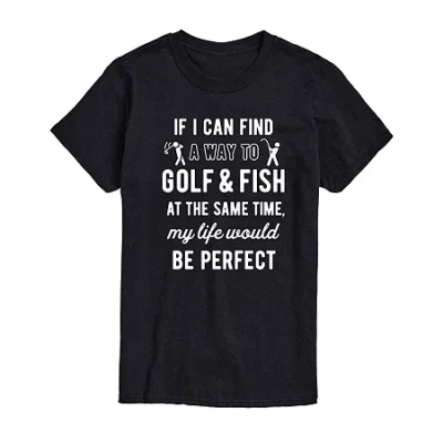 Novelty Mens Short Sleeve Fishing Graphic T-shirt In Black