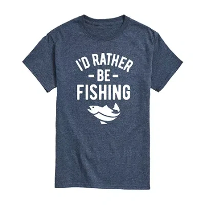 Novelty Mens Short Sleeve Fishing Graphic T-shirt In Blue