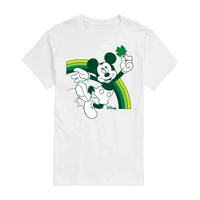 Novelty Mens Short Sleeve St. Patrick's Day Mickey Mouse Graphic T-shirt In White