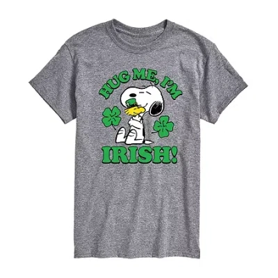 Novelty Mens Short Sleeve Peanuts St. Patrick's Day Graphic T-shirt In Gray