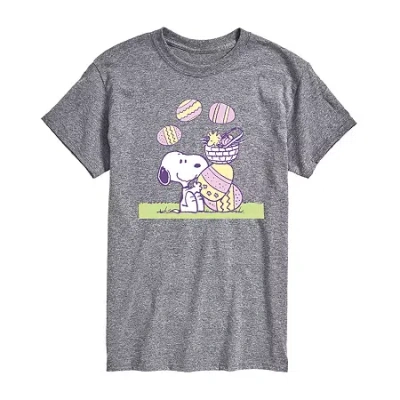 Novelty Mens Short Sleeve Peanuts Easter Graphic T-shirt In Gray
