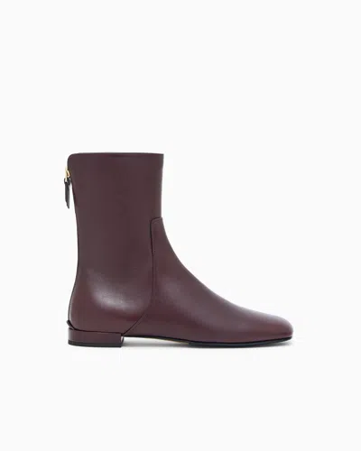 Giorgio Armani Leather Ankle Boots In Brown