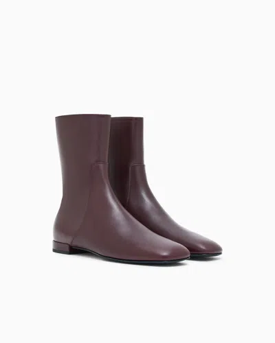 Giorgio Armani Leather Ankle Boots In Brown