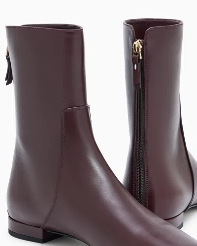 Giorgio Armani Leather Ankle Boots In Brown