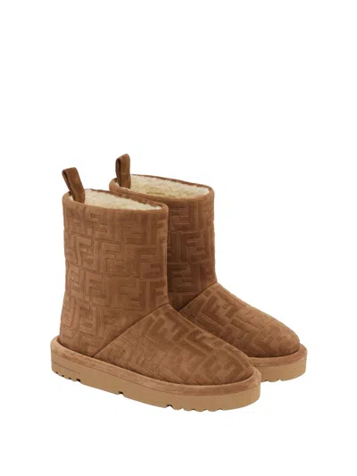 Fendi Stivaletti Apres Chic In Pelle Scamosciata Caramello Donna In Blue