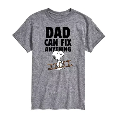 Novelty Mens Short Sleeve Peanuts Dad Can Fix Anything Graphic T-shirt In Gray