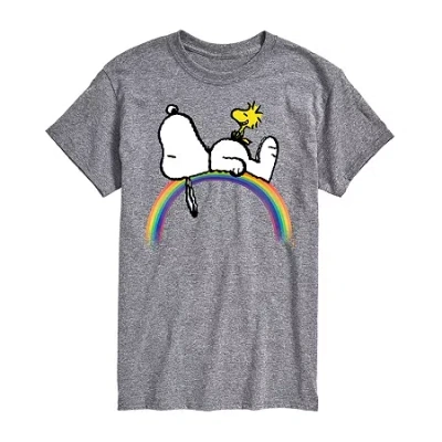 Novelty Mens Short Sleeve Snoopy Graphic T-shirt In Gray