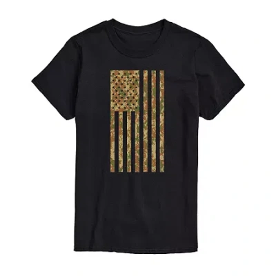 Novelty Mens Short Sleeve Camo American Flag Graphic T-shirt In Black