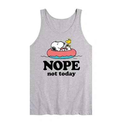 Novelty Mens Scoop Neck Sleeveless Peanuts Snoopy Tank Top In Gray