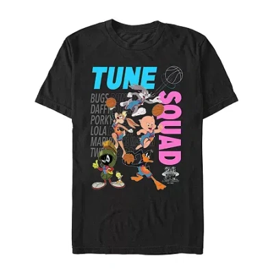 Novelty Mens Short Sleeve Looney Tunes Basketball Graphic T-shirt In Black