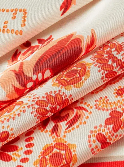 Fendi Women Multicolor Scarf With Bandana Print And Floral Details In Silk Woman In White