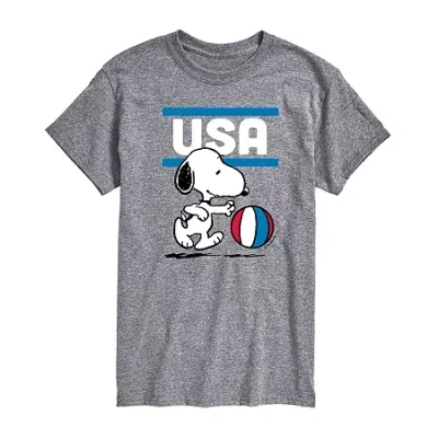 Novelty Mens Short Sleeve Peanuts Basketball Graphic T-shirt In Gray