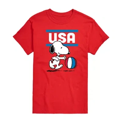 Novelty Mens Short Sleeve Peanuts Basketball Graphic T-shirt In Red