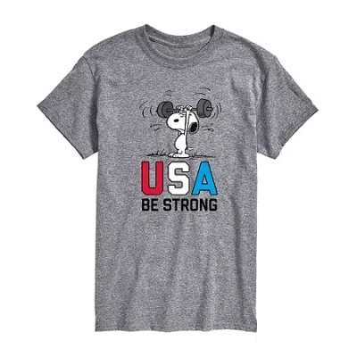 Novelty Mens Short Sleeve Peanuts Usa Graphic T-shirt In Gray