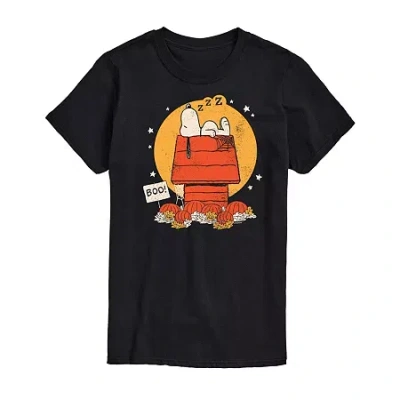 Novelty Mens Short Sleeve Peanuts Halloween Graphic T-shirt In Black