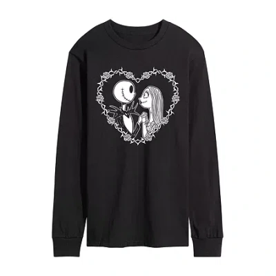 Novelty Mens Long Sleeve Nightmare Before Christmas Graphic T-shirt In Black