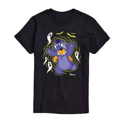 Novelty Mens Short Sleeve Lilo & Stitch Halloween Graphic T-shirt In Black