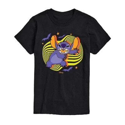 Novelty Mens Short Sleeve Lilo & Stitch Halloween Graphic T-shirt In Black