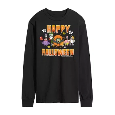Novelty Mens Long Sleeve Spongebob Halloween Graphic T-shirt In Black