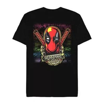Novelty Mens Short Sleeve Deadpool Graphic T-shirt In Black