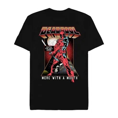Novelty Mens Short Sleeve Deadpool Graphic T-shirt In Black