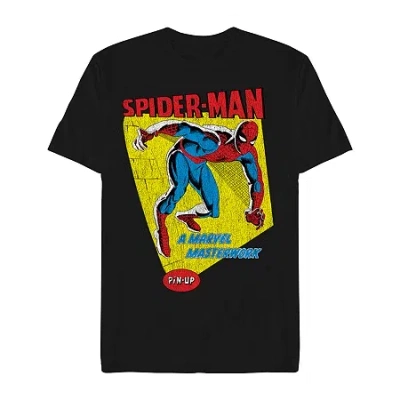 Novelty Mens Short Sleeve Spiderman Graphic T-shirt In Black