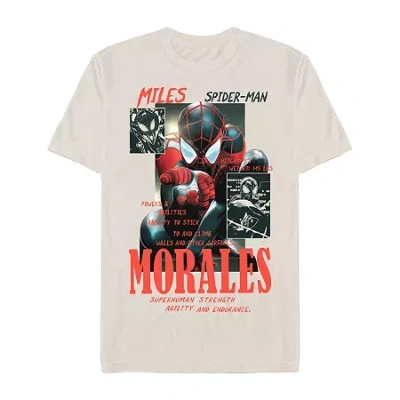 Novelty Mens Short Sleeve Miles Morales Spiderman Graphic T-shirt In Sand