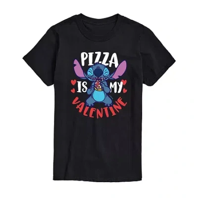 Novelty Mens Crew Neck Short Sleeve Lilo & Stitch Valentine's Day T-shirt In Black