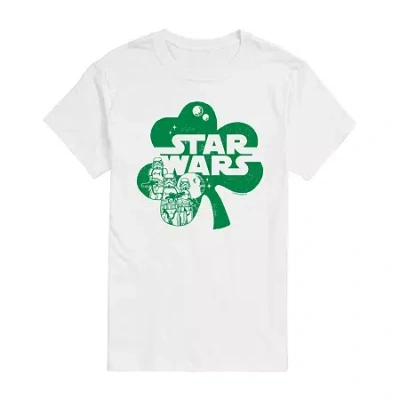 Novelty Mens Short Sleeve St. Patrick's Day Star Wars Graphic T-shirt In White