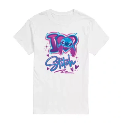 Novelty Mens Crew Neck Short Sleeve Lilo & Stitch Valentine's Day T-shirt In White