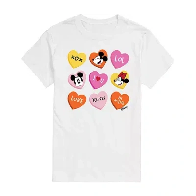 Novelty Mens Crew Neck Short Sleeve Mickey And Friends Valentine's Day T-shirt In White