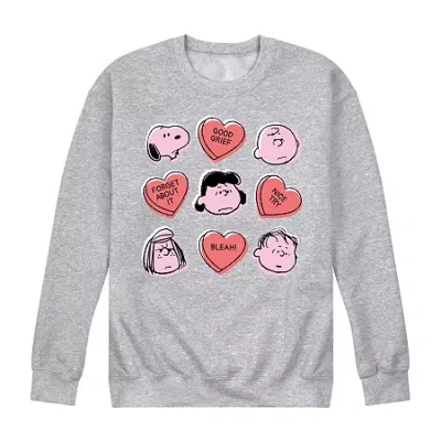 Novelty Mens Crew Neck Long Sleeve Peanuts Valentine's Day Sweatshirt In Gray