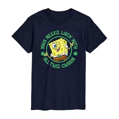 Novelty Mens Short Sleeve Spongebob St. Patrick's Day T-shirt In Blue