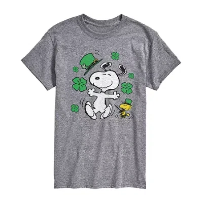 Novelty Mens Short Sleeve Peanuts St. Patrick's Day T-shirt In Gray