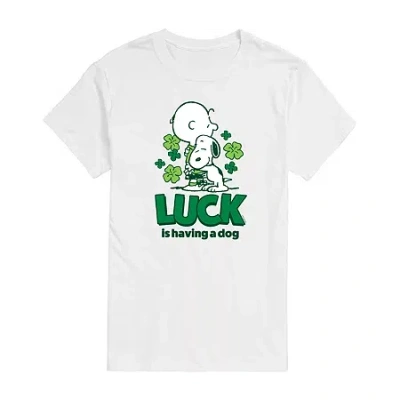 Novelty Mens Short Sleeve Peanuts St. Patrick's Day Graphic T-shirt In White