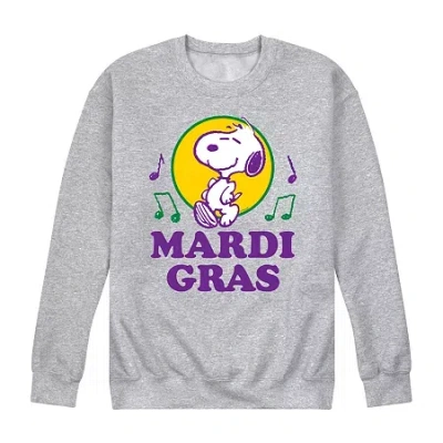 Novelty Mens Long Sleeve Peanuts Mardi Gras Sweatshirt In Gray